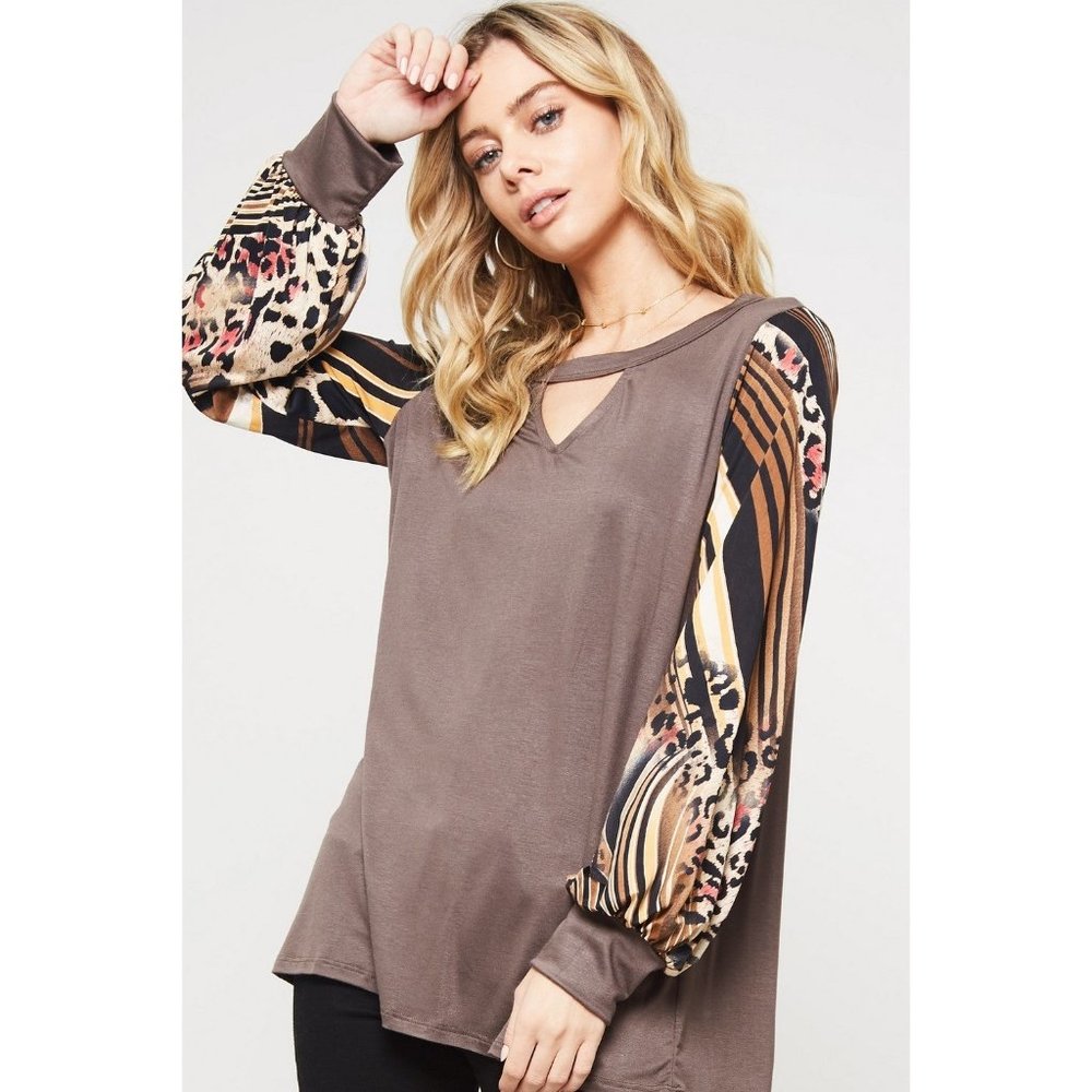 Promesa Striped & Leopard Keyhole Top - Picture 2 of 5